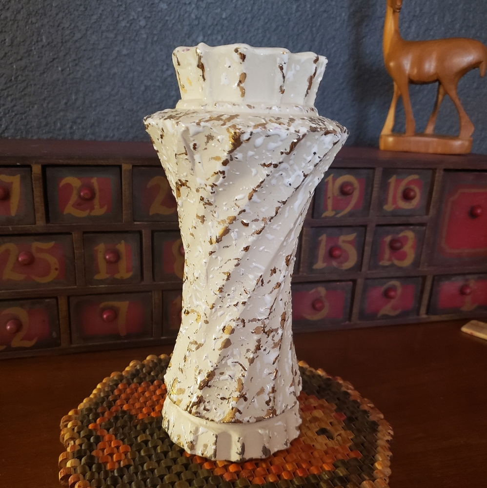 Mid Century Gold and White textured Vase